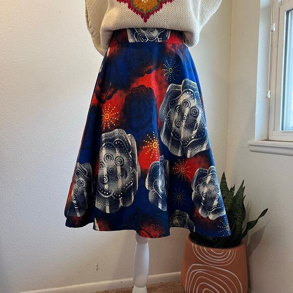 Vintage 70s Handmade Mod Cloud Sunshine Printed A-Lined Flared Mini Skirt - XS - Picture 1 of 13
